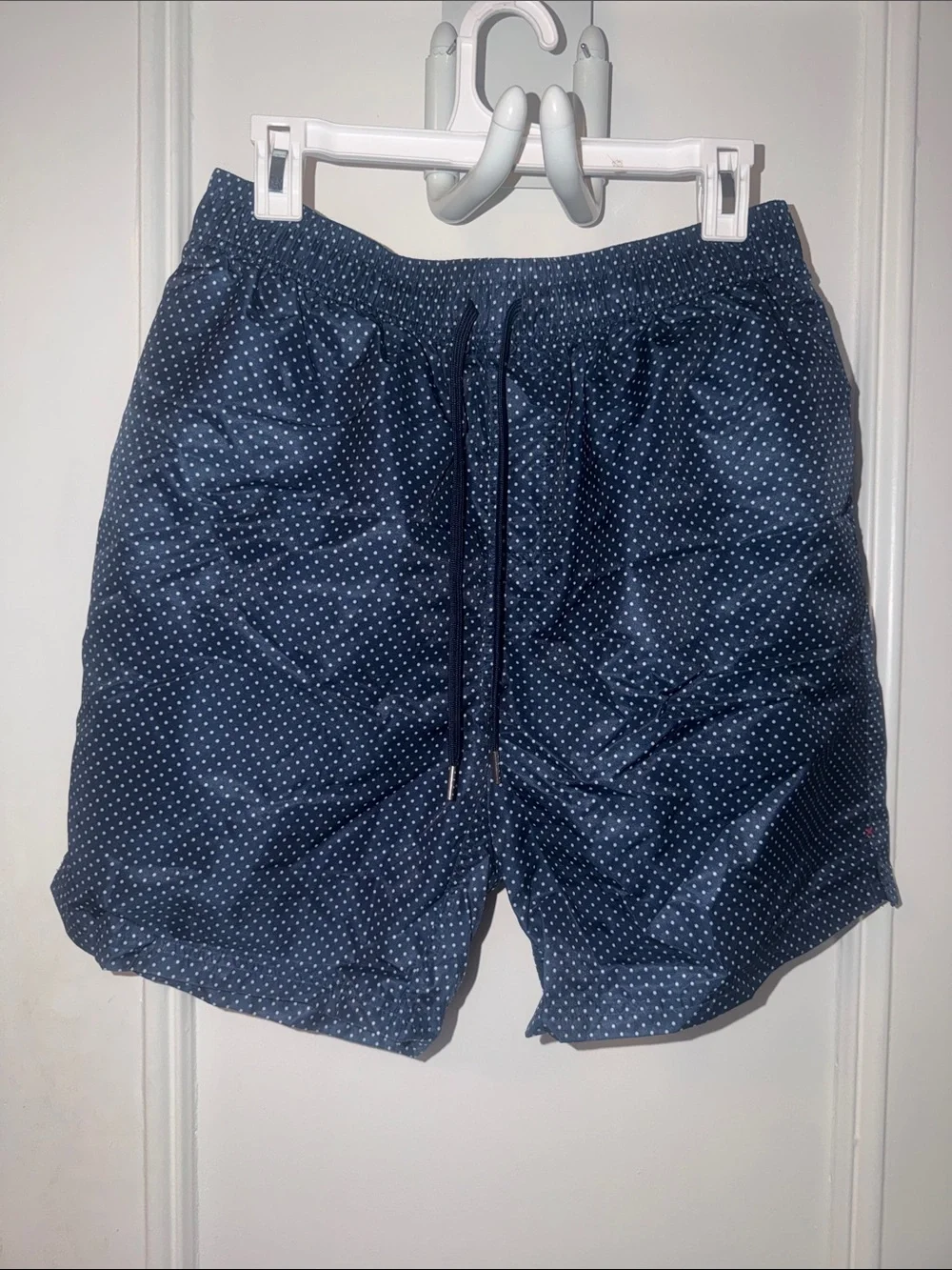 2xist Dark Blue Swim Trunks with White Swiss Dots NWOT